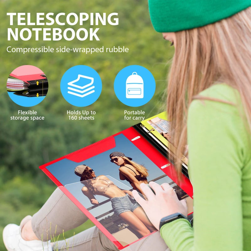 WOT I 1-Pack Telescoping 3 Ring Binder Notebook - Customizable Cover, 5 Dividers & Pocket Folder in One Slim Organizer (60 Sheets Included), Red - Image 2